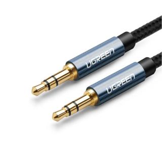 CABLU audio Ugreen, "AV112" stereo (3.5 mm jack T/T), 2m, conectori auriti, braided, albastru "60181" - 6957303861811