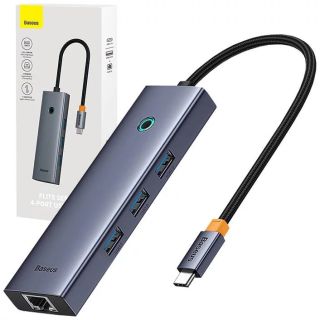 DOCKING STATION Baseus UltraJoy 4 in 1, input USB Type-C, output 3 x USB 3.0 / 1 x LAN RJ45, gri "B0005280A813-00" - 6932172630799