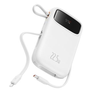 POWER BANK Baseus Qpow2 Dual-Cable, 10000mAh, PD 3.0 + QC 3.0 22.5W, 1 x USB; 1 x Iphone Lightning; 2 x USB Type-C, digital display pt. status baterie, total 2.4A, alb, "P10055003223-00" - 6932172636289
