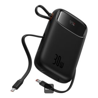 POWER BANK Baseus Qpow2 Digital Display, 10000mAh, 30W, 2 x USB Type-C output/input, 1 x USB, include cablu USB Type-C la USB Type-C 30cm, negru, "P10055008113-00" - 6932172667740