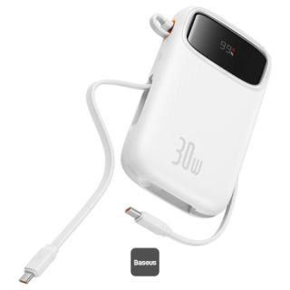 POWER BANK Baseus Qpow2 Digital Display, 10000mAh, 30W, 2 x USB Type-C output/input, 1 x USB, include cablu USB Type-C la USB Type-C 30cm, alb, "P10055008213-00" - 6932172667733