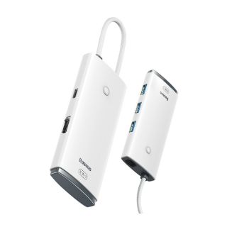 DOCKING Station Baseus Lite, conectare PC USB Type-C, USB 3.0 x 3, USB Type C x 1 PD 20V/5A, HDMI x 1/4K/30Hz, alb "WKQX040002" - 6932172606312
