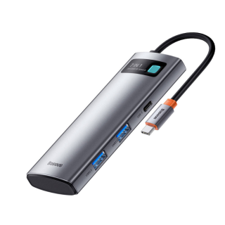 DOCKING Station Baseus Metal Gleam,conectare PC USB-C,USB 3.0x2,USB-Cx1,SDx1, MicroSDx1, USB-Cx1 PD 100W 5V/9V/14.5V/20V 5A(Max.),HDMIx1/4K/30Hz,gri "WKWG020113" -6932172602635