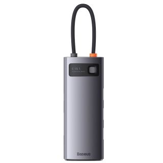 DOCKING Station Baseus Metal Gleam, conectare PC USB Type-C, USB 3.0 x 3, USB Type C x 1 PD 20V/5A, card reader SD/microSD, gri "WKWG030213" - 6932172608231