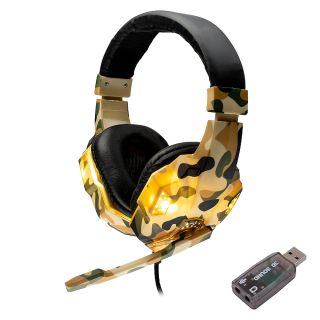 CASTI Spacer, cu fir, standard, utilizare gaming, microfon pe brat, conectare prin adaptor USB 2.0 sau Jack 3.5 mm x 2, lumina verde, camuflaj, "SPGH-CAMO-USB",